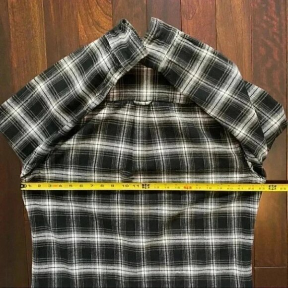 Jachs Mens Flannel Shirt Button Front Long Sleeves Plaid Black White Medium - Picture 11 of 16